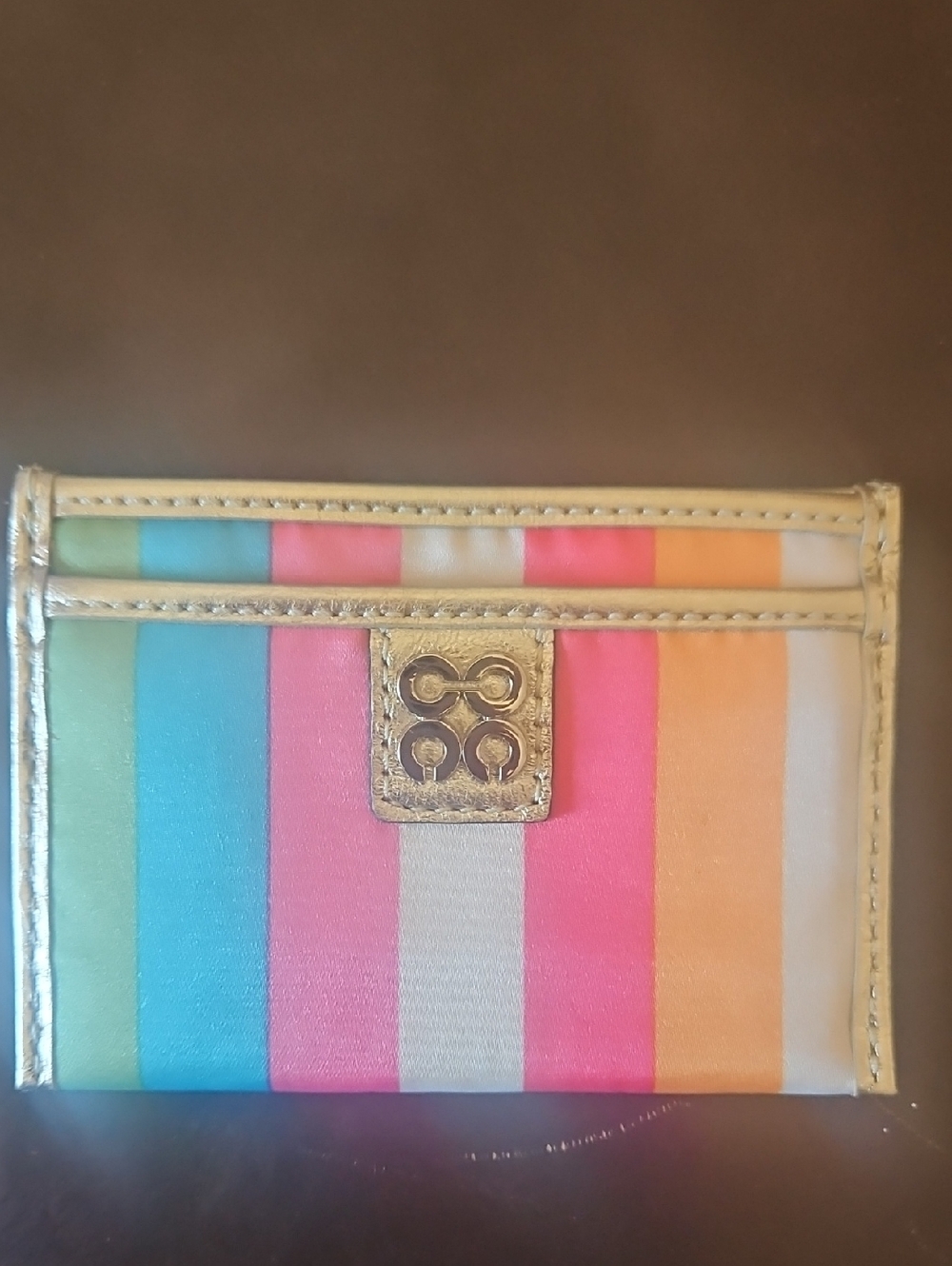 Coach Multicolor Striped Key & Card Holder with Gold Logo